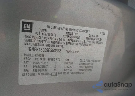 2009 Chevrolet Tahoe Ls z USA, uszkodzony, nr VIN 1GNFK13009R253552